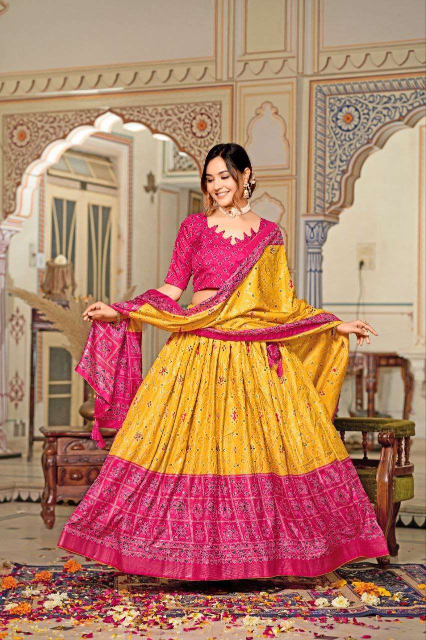 Women's Tussar Silk Patola Print Lehenga Choli Dupatta Set - Image 5